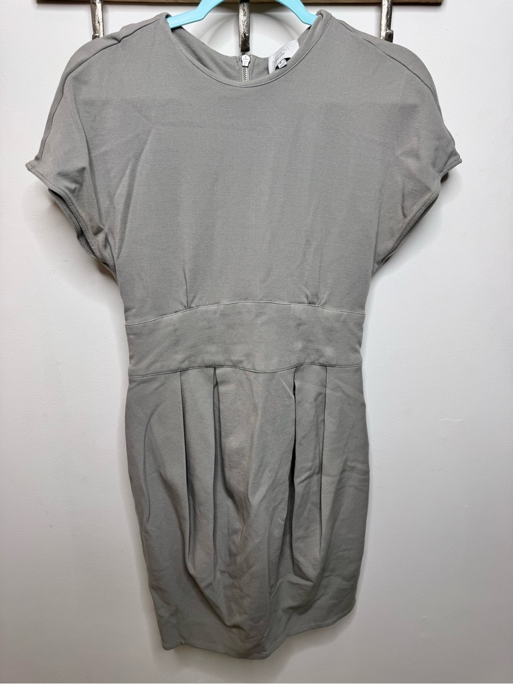 Adam Lippes Light Gray Pleated Waist Mini Dress